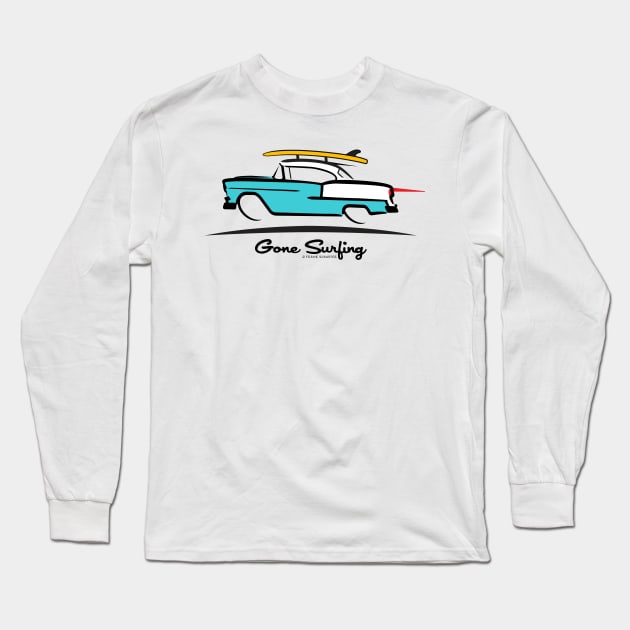 1955 Chevy Hardtop Coupe Gone Surfing Long Sleeve T-Shirt by PauHanaDesign